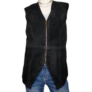 KZK Vintage Leather Zipper Vest, Deep Knotched Front Hem, V-neck, sz L